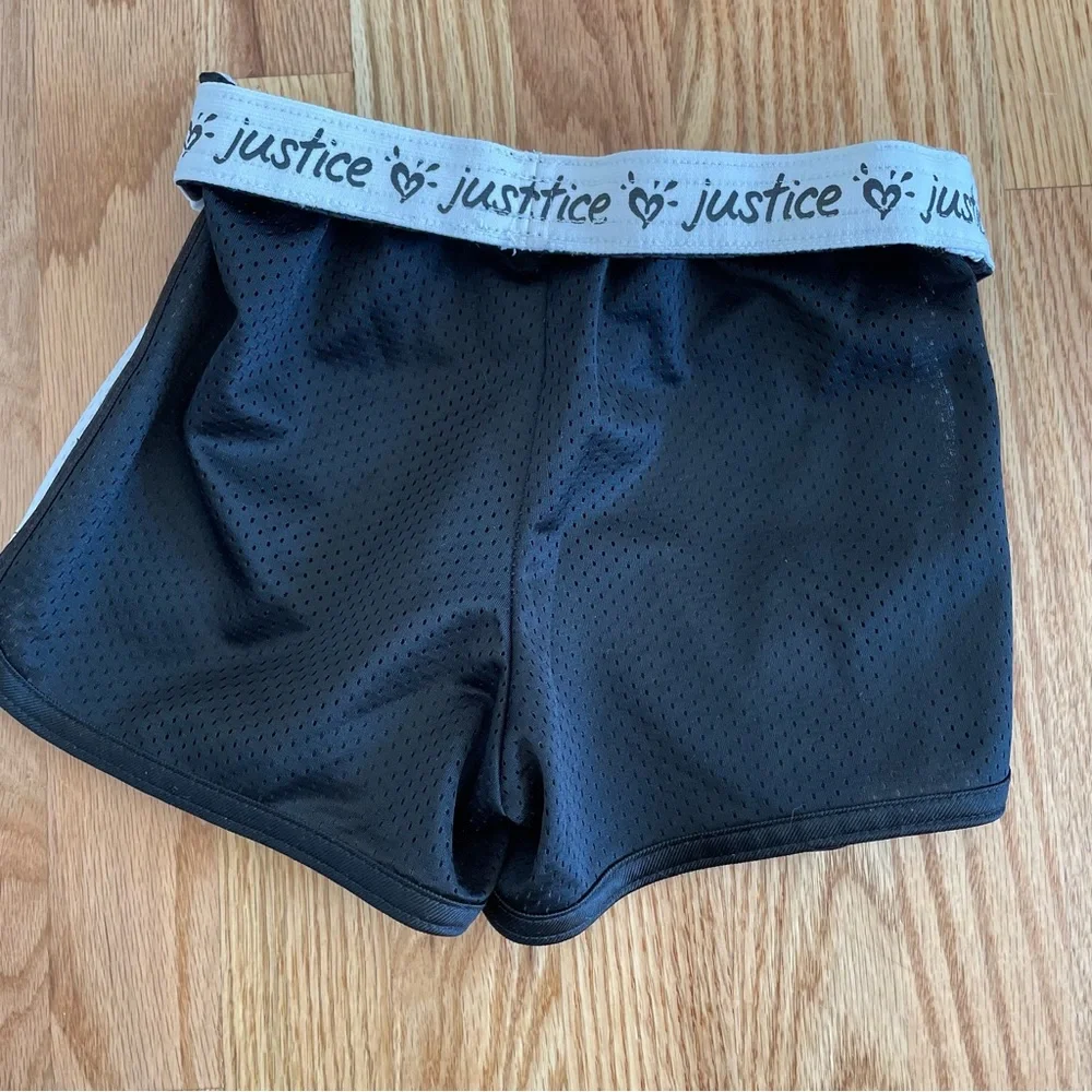 JUSTICE Active Mesh Athletic Shorts Black with White Side Stripes Girls Size 10